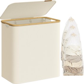 Fedeles mosókosár, 3 részes, 150L, levehető bélés, összecsukható, krémfehér