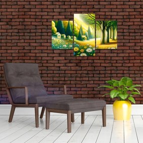 Kép - Falu sárga-zöld színekben (90x60 cm)