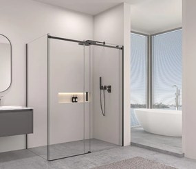 Erga Lynn, tolóajtós zuhanykabin 150 (ajtó) x 90 (fal) x 195 cm, 8mm átlátszó üveg, fekete profil, ERG-V02-LYNN-D150G090-CL-BK