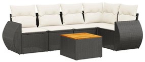 6 részes fekete polyrattan kerti ülőgarnitúra párnákkal