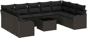 vidaXL Kerti Kanapé Szett párnával 10 pcs Fekete Poli rattan