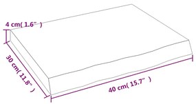 sötétbarna kezelt tömör tölgyfa fali polc 40x30x(2-4) cm