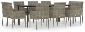 11 részes fekete-szürke polyrattan étkezőgarnitúra párnákkal