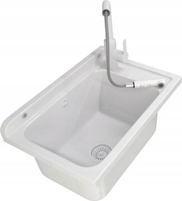 Háztartási Mosogató Kamra Fehér Csaptelep Kihúzható Kifolyócső Mosókonyha Garázs Monza