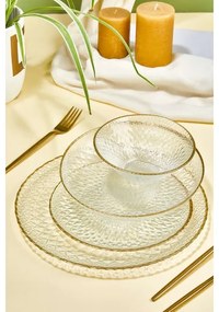 24 darabos étkészlet átlátszó/arany/üveg