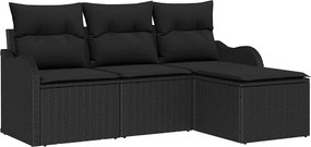 vidaXL Kerti Kanapé Szett párnával tárolóval 4 pcs Fekete polirattan