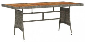 szürke polyrattan és tömör akácfa kerti asztal 160 x 70 x 72 cm