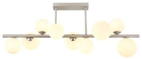 Globo 56140-9D Mennyezeti lámpa fém nikkel matt, üveg fehér, HxSzxM.: 870x280x370mm, üveg átmérő: 5x10cm, 4x12cm, benne 9x G9 LED 3.5W 230V, 350lm forrás, 310lm kimenet, 3000K