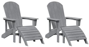 Adirondack Székek Lábpihentőkkel 2 db Világosszürke HDPE