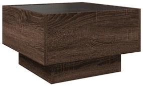 barna tölgy szerelt fa dohányzóasztal LED-del 50 x 50 x 30 cm