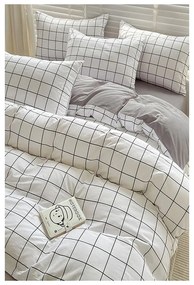 Fehér-szürke egyszemélyes hosszabbított háromrészes renforcé pamut ágyneműhuzat lepedővel 160x220 cm Checkered – Mila Home