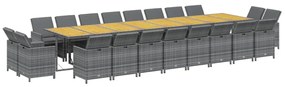 21 részes szürke polyrattan kerti étkezőgarnitúra párnákkal
