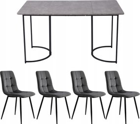 4 szék szürke bársony+étkezőasztal szürke és fekete, étkező szett