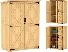 Outsunny Kerti Szekrény Fa, Szerszám Tároló Zárható Dupla Ajtóval, Aszfalt Tető, Mérete: 116,5x57x167cm, Időjárásálló Szerszámtároló, Szerszámos Szekr