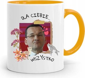 Sárga Politikus Bögre Mateusz Morawiecki Miniszterelnök fényképes nyomtatással