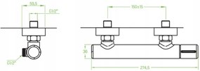 Laveo Pretto, falra szerelhető termosztatikus zuhanycsaptelep 150mm, fekete matt, LAV-BAO_740D