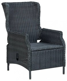 sötétszürke dönthető háttámlás polyrattan kerti szék párnákkal