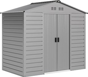 Outsunny Horganyzott Acél Kerti Tároló Sátor 2.43m² 213x131x192cm Könnyű Összeszerelésű Kertészeti Tároló Fészer, Tetőszerkezet, Zárható Tolóajtó, Idő
