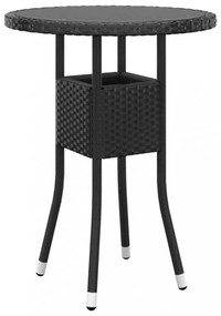 fekete polyrattan és edzett üveg kerti asztal Ø60 x 75 cm