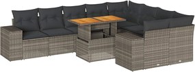 vidaXL 10 részes szürke polyrattan akácfa kerti ülőgarnitúra párnákkal