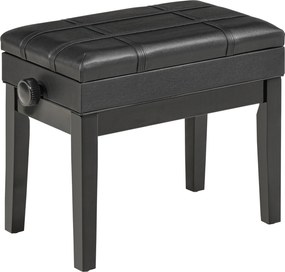 HOMCOM Pianószék Magasságban Állítható Pianószék Rejtett Tárolóval, Bőrhatású Üléssel, Fekete, 63 x 35 x 46-56 cm | Aosom