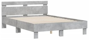 betonszürke szerelt fa ágykeret fejtámlával 120x190 cm