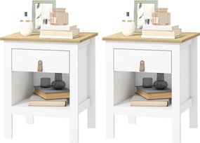 HOMCOM 2 db Éjjeliszekrény, Fiókkal és Nyitott Rekesszel, Modern Stílus, 45 x 40 x 55 cm, Fehér | Aosom