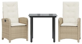 vidaXL 3 részes bézs polyrattan kerti étkezőgarnitúra párnákkal