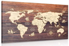 Kép világtérkép fa hatású háttéren