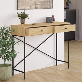 Natúr színű konzolasztal tölgyfa dekoros asztallappal 35x110 cm Titan – Marckeric