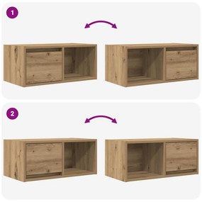 kézműves tölgy színű szerelt fa TV-szekrény 60x31x25,5 cm