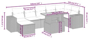 8 részes fekete polyrattan kerti ülőgarnitúra párnákkal