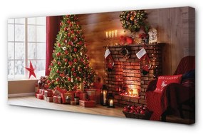 Canvas képek Karácsonyfa díszítés ajándék kandalló 140x70 cm