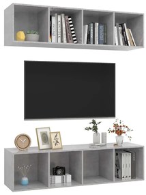 2 db betonszürke szerelt fa falra szerelhető TV-szekrény