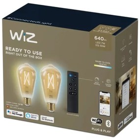 KÉSZLET 2xLED Dimmelhető izzó ST64 E27/7W/230V 2000-5000K CRI 90 Wi-Fi + távirányító-WiZ