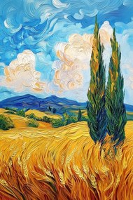 Vászonkép Canvas Tájkép Nyár Mező Gabona Hegyek Ciprus 40x60