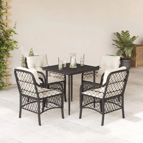 5 részes fekete polyrattan kerti étkezőgarnitúra párnákkal