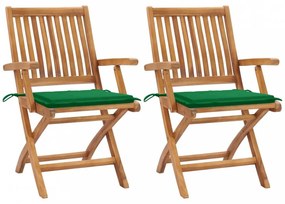 2 db tömör tíkfa kerti szék zöld párnával