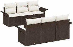 vidaXL Kerti Kanapé Szett párnával 7 pcs Barna polirattan
