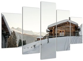 Kép - hegyi kunyhó a hóban (150x105 cm)
