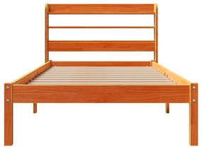 viaszbarna tömör fenyőfa ágykeret fejtámlával 100 x 200 cm