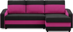 Hewlet sarokkanapé, 2 ágyneműtartóval, szövet anyag, univerzális oldal, hab töltet, fekete - rózsaszín