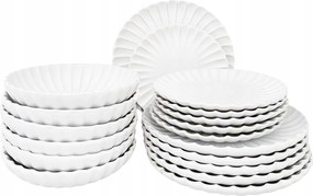 Ebédlőtál 6 Személyes Fehér Kerámia Fényes Tányér 18 Részes