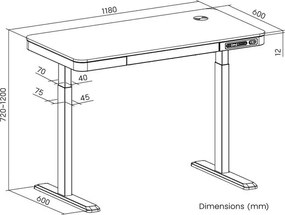 Logilink Elektromosan állítható magasságú asztal, vezeték nélküli töltés, 2x USB port