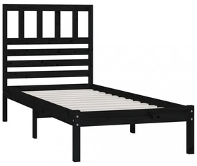 fekete egyszemélyes tömör fenyőfa ágykeret 75 x 190 cm