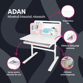 Növekvő íróasztal, rózsaszín/fehér, ADAN