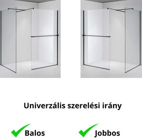 Stuxi Milano Kombi Plus 1 Black Walk-in zuhanyfal, 70x130 cm, 8 mm vastag vízlepergető biztonsági üveggel, polccal és törölközőtartóval