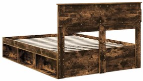 vidaXL Ágykeret matracmal Füstölt tölgy 150 x 200 cm Tömör fenyőfa