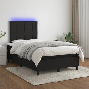 fekete szövet rugós és LED-es ágy matraccal 120 x 200 cm