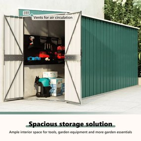 zöld acél falhoz erősíthető kerti fészer 118 x 382 x 178 cm